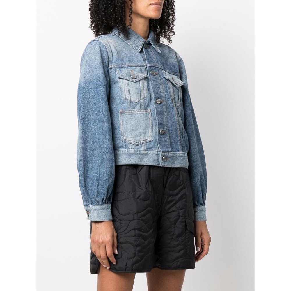 Ganni NWT Blue Denim Jacket Button pockets Jean 6 38
